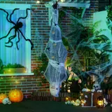 HOMCOM 170cm Halloween Dekoration Halloween-Mumie Hängend Skelett mit Augenglühen, Horror-Geräusche, Haustür Deko mit Spinnennetz in Lebensgröße für Indoor Outdoor   Aosom – Bild 3