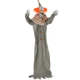 HOMCOM 183cm Halloween Dekoration Stehender Clown mit LED-Lichter, Soundfunktion, Haustür Deko mit verstellbare Arme, Garten Dekofigur in Lebensgröße für Party, Orange+Grau   Aosom – Bild 1
