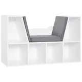 HOMCOM Bücherregal mit Sitzhocker Sitzbank Sitzbänke & -truhen mit 6 Stauräumen Sitzbar mit Kissen Schaumstoff Leinen Weiß+Grau 102 × 30 × 61 cm   Aosom – Bild 1