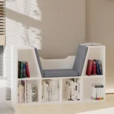 HOMCOM Bücherregal mit Sitzhocker Sitzbank Sitzbänke & -truhen mit 6 Stauräumen Sitzbar mit Kissen Schaumstoff Leinen Weiß+Grau 102 × 30 × 61 cm   Aosom – Bild 3