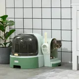 PawHut Katzenhaus Katzentoilette mit 2 herausziehbaren Bodenwannen, Haube & Schaufel für große Katzen, grün 52x60x42cm   Aosom.de – Bild 3