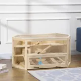 PawHut Kleintierkäfig mit Rampe & Wippe, aufklappbare Hamsterkäfig, abnehmbare Bodenwanne, Tannenholz 115x60x55 cm, für kleine Nagetiere   Aosom – Bild 3