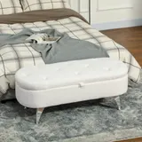 HOMCOM Sitzbank mit Stauraum, Polsterbank mit Deckel, Bettbank mit Teddysamtoptik, für Flur Schlafzimmer Wohnzimmer, Metallrahmen 114 x 47 x 46,5 cm Weiß   Aosom – Bild 3