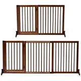 PawHut Absperrgitter  Freistehendes Hunde Türschutzgitter mit Tür, Schutzgitter aus Holz, Braun, 113-166x36x71cm  Aosom – Bild 1