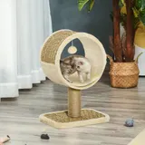 PawHut Kratzbaum klein, H56 cm, mit großem Kreis für kleine Katzen, Katzenbaum mit Spielball,stabil, Hellbraun 40 x 30 x 56 cm   Aosom – Bild 3