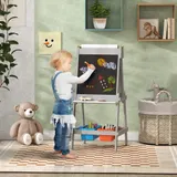 AIYAPLAY 3-in-1 Kindertafel, doppelseitige Kinder Staffelei mit Kreidetafel, Whiteboard, Staffelei mit Radiergummi, Zeichenpapier, Aufbewahrungsboxen, für Kinder 3-8 Jahre, Grau   Aosom – Bild 3