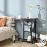 HOMCOM Couchtisch mit Rollen höhenverstellbar Beistelltisch mit 2 Regalen Metall Schwarz 80x40x72-82 cm für Wohnzimmer & Büro   Aosom.de – Bild 3