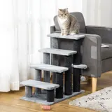 PawHut Katzentreppe 64H cm für alte Katzen, 4 Stufen mit Spielball und Plattform aus Jute und Plüsch in Grau   Aosom.de – Bild 3