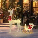 Outsunny LED Rentier und Schlitten Weihnachtsdeko mit 170 Lichtern, Weihnachtsbeleuchtung Hirsch Deko für Indoor, Outdoor, Weiß   Aosom – Bild 3