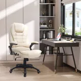 HOMCOM Massagesessel Bürostuhl Chefsessel mit 6-Punkt Vibrationsmassage und Wärmefunktion, drehbar aus Kunstleder in Beige   Aosom.de – Bild 3