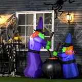 HOMCOM Aufblasbare Hexenfigur Hexenkessel Luftfigur Halloween Deko mit LED Beleuchtung 170x60x180cm aus Polyester   Aosom.de – Bild 3