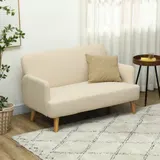 HOMCOM 2 Sitzer Sofa, Kleine Couch mit Samtoptik, Holzbeine, Dicke Gepolsterter Polstersofa mit Armlehne für Wohnzimmer, Schlafzimmer, 130 x 74 x 79 cm, Cremeweiß   Aosom – Bild 3