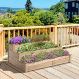 Outsunny Hochbeet 3-stufiges Pflanzenbeet Kräuterbeet Blumentreppe für Balkon & Garten aus Natur Tannenholz 124x124x56 cm   Aosom.de – Bild 3