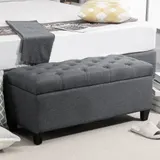 HOMCOM Sitzbank Polsterbank mit Stauraum 100 x 40 x 44 cm, Truhenbank aus leinenartigem Polyester und Gummiholz in Dunkelgrau   Aosom.de – Bild 3