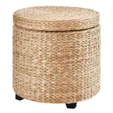 HOMCOM Sitzhocker mit Stauraum  Fußhocker mit Aufbewahrungsbox, abnehmbarer Deckel, Stroh Rattan, Khaki, Ø43x43cm  Aosom – Bild 1