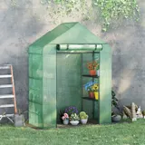 Outsunny Foliengewächshaus  Begehbares Gartenhäuschen mit 6 Regalebenen, Treibhaus für Pflanzen, mit aufrollbarem Eingang, Grün  Aosom – Bild 3