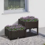Outsunny Hochbeet Doppelter Pflanzkasten Rattan-Look 80x40x44cm mit Abflusslöchern aus PP in Braun für Garten Balkon   Aosom.de – Bild 3
