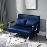 HOMCOM Schlafsofa 2er-Sofa mit Schlaffunktion und verstellbarer Rückenlehne, Couch mit Wurfkissen in Samtoptik, Polstersofa für Wohnzimmer & Schlafzimmer, Blau   Aosom.de – Bild 3