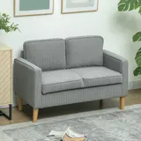 HOMCOM Sofa 2 Sitzer klein Couch mit Armlehne, Stauraum, modern Polstersofa mit Cordoptik, Holzbeine, Kissen, Loungesofa für Wohnzimmer, Schlafzimmer, 117 x 63 x 79 cm, Hellgrau   Aosom – Bild 3