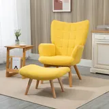 HOMCOM Relaxsessel Loungesessel Ohrensessel mit Hocker in Gelb, Armlehnstuhl mit Holzbeinen, Cord-Optik für gemütliches Sitzen   Aosom.de – Bild 3