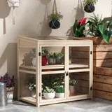 Outsunny Frühbeet aus Holz  2-stufiges Gewächshaus mit Doppeltür & Dachfenster, Winddicht, Natur, 103x61x103cm  Aosom – Bild 3