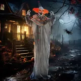 HOMCOM 183cm Halloween Dekoration Stehender Clown mit LED-Lichter, Soundfunktion, Haustür Deko mit verstellbare Arme, Garten Dekofigur in Lebensgröße für Party, Orange+Grau   Aosom – Bild 3
