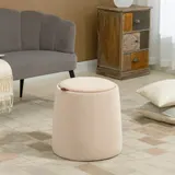 HOMCOM Ottomane runder Sitzhocker mit Stauraum in Beige Samtoptik abnehmbarer Deckel Ø44cm x 47,5cm als Beistelltisch   Aosom.de – Bild 3