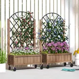 Outsunny 2er Set Hochbeet Pflanzkasten mit Rolle, Rankgitter, Spalier Pflanzkübel Blumenkasten Holz, Gartenspalier 152x25x97cm für Garten Balkon Terrasse, Blumenkübel für Kletterpflanzen Korbpflanzen   Aosom – Bild 3