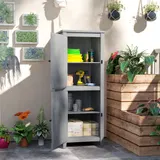 Outsunny Gartenschrank Holz, Geräteschuppen wetterfest Geräteschrank, 60x60x160cm, Gerätehaus mit Doppeltür, Ablagen, Abschließbar Werkzeugschrank Gartenschuppen für Garten, Terrasse, Hellgrau   Aosom – Bild 3
