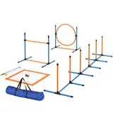 PawHut Agility Set Hunde 9-teilig Agility-Ausrüstung für Hundetraining Steckhürdenset mit Slalomstangen Sprunghoop 2 Bälle höhenverstellbar Hürden Koordinationstraining für Spiele Training   Aosom – Bild 1