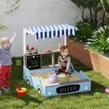 AIYAPLAY Sandkasten mit Dach, 90 x 108 cm Sandkiste aus Holz Sandbox mit Sitzbank, Zeichentafel, Pflanzkästen, Einkaufsladen-Design für 2 Kinder 3-7 Jahre Blau   Aosom – Bild 3