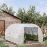 Outsunny Gewächshaus Foliengewächshaus 3,97 x 3,02 x 2 m mit UV-Schutz, winddichtes Tomatenhaus mit Seitentür aus Stahl in Weiß   Aosom.de – Bild 3