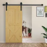 HOMCOM Schiebetüren-Beschlagsatz 200 cm Komplett-Set mit Schienen, Rollen, Anti-Sprung-Vorrichtungen, Türstopper, Schiebetürsystem aus Kohlenstoffstahl Schwarz   Aosom – Bild 3