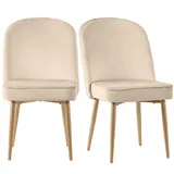 Set aus 2 Samt-Esszimmerstühle, ergonomisches Design mit goldenen Metallbeinen, 50×62×89 cm, Beige – Bild 1