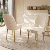 Set aus 2 Samt-Esszimmerstühle, ergonomisches Design mit goldenen Metallbeinen, 50×62×89 cm, Beige – Bild 3