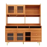 Restaurant-Hochschrank mit Changhong-Glastür, Weinglasregal und mehrschichtigem Stauraum, 145×39×171 cm, Walnussbraun – Bild 1