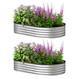 Outsunny Set aus 2 erhöhten, verzinkten Stahl-Pflanzkästen, Gartenbett-Kit, Gummiumrandung und offener Boden, für Gemüse, Obst, Blumen, 152 x 91 x 30 cm, Silber   Aosom – Bild 1