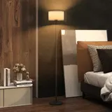 HOMCOM Stehlampe, Stehleuchte mit  E27 Fassung, zweifarbigem Lampenschirm aus Stoff, Standlampe mit Fußschalter  Standleuchte für Wohnzimmer, Schlafzimmer, exkl. Leuchtmittel, Schwarz   Aosom – Bild 3