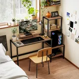 HOMCOM Schreibtisch Computertisch mit Monitorständer, CPU-Ständer, Bürotisch mit Druckerablage, PC Tisch mit 4 Regalen, Modern-Design für Home Office, 150 x 48 x 125 cm, Braun   Aosom – Bild 3