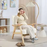 HOMCOM Sessel Wohnzimmer Nordisch Relaxsessel mit Armlehne, Sitzkissen, Gepolstert Loungesessel mit Holzrahmen, Armlehnensessel mit Samt-Optik, Polstersessel für Schlafzimmer Cremeweiß   Aosom – Bild 3