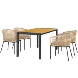 Outsunny 5-teiliges Polyrattan Gartenmöbel-Set für 4 Personen, wetterfest Balkonmöbel mit Tisch 4 Stühle abnehmbar Sitzkissen, Outdoor Terrassenmöbel Lounge-Set für Balkon, Garten, Naturholz+Khaki   Aosom – Bild 1