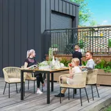 Outsunny 5-teiliges Polyrattan Gartenmöbel-Set für 4 Personen, wetterfest Balkonmöbel mit Tisch 4 Stühle abnehmbar Sitzkissen, Outdoor Terrassenmöbel Lounge-Set für Balkon, Garten, Naturholz+Khaki   Aosom – Bild 3