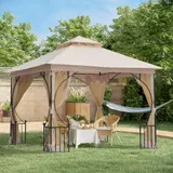 Outsunny Gartenzelt, 295 x 295 x 275 cm, mit Doppeldach, Moskitonetz, 8 Ösen am Dachrand, gute Luftzirkulation, Polyester, Beige + Schwarz  Aoso – Bild 3