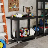 HOMCOM Werkstatt-Rollwagen mit 2 Etagen, Werkzeugwagen mit Seitengriff, Hakenlöchern Werkstattwagen für Garage, Lagerhaus, max. 227 kg Belastbar, Schwarz   Aosom – Bild 3
