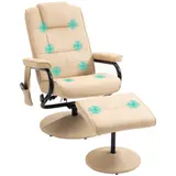 HOMCOM Relaxliege mit Liegefunktion, Massagesessel, Fernsehsessel, TV Sessel mit Massagefunktion, Hocker, Kunstleder, Cremeweiß, 77x84x95cm  Aosom – Bild 1