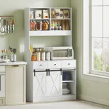 HOMCOM Küchenschrank, Hochschrank mit Arbeitsplatte, Buffetschrank mit Schiebtüren, 3 Schubladen, verstellbare Regale, Aufbewahrungsschrank für Küche Esszimmer 93,5x40x180 cm Weiß   Aosom – Bild 3