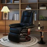 HOMCOM Relaxsessel Fernsehsessel Liegesessel mit Fußstütze aus Kunstleder 360° Drehstuhl Holzfuß Schwarz 145° neigbar 78 x 87 x 100 cm   Aosom – Bild 3