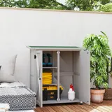 Outsunny Gartenschrank, Geräteschuppen aus Holz, Wetterfest Geräteschrank mit 2 Türen, Werkzeughaus mit Asphaltdach, Werkzeugschrank für Garten, Terrasse, 110 x 55 x 117 cm, Hellgrau   Aosom – Bild 3