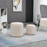 HOMCOM 2er Sitzhocker Ottomane mit Stauraum Fußhocker Aufbewahrungsbox Deckel Abnehmbar Bezug in Cordoptik Cremeweiß 40 x 40 x 41 cm   Aosom – Bild 3