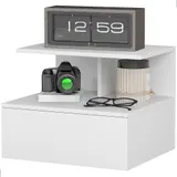 HOMCOM Nachttisch hängend Beistelltisch mit Schublade, offenes Fach, Nachtschrank Nachtkommode Sofatisch für Schlafzimmer, Wohnzimmer, Weiß, 39,8 x 35 x 31,6 cm   Aosom – Bild 1